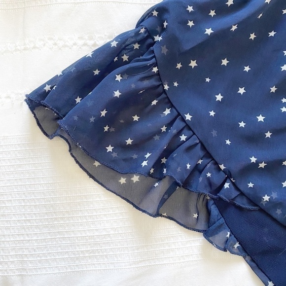 LIONESS NAVY WHITE STAR PRINT FRONT TIE LONG SLEEVE CHIFFON RUFFLE ROMPER - XS - Picture 10 of 11